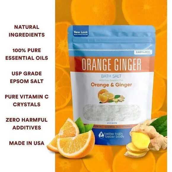 Orange Ginger Bath Salt - 32 Oz Epsom Salt With Ginger & Orange Essential Oils